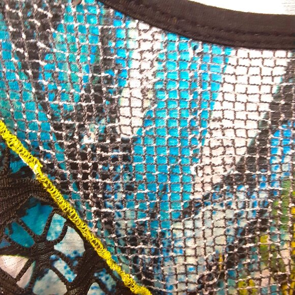 Elysee 26 Blouse Sz M Pullover Sequins Mesh Lace Peasant Boho Hippie 3/4 Sleeve - Picture 6 of 12